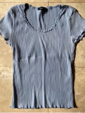 Light Blue Ribbed Scoop Neck Short Sleeve Top